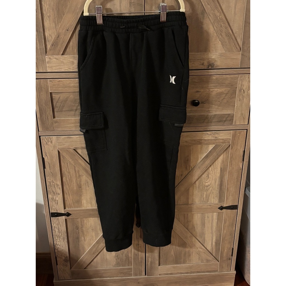 Hurley Boys Black Fleece Cargo Jogger Pants Kids Size Medium 10-12 Sweatpants